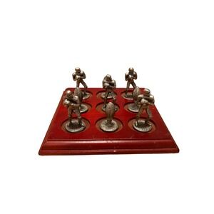 PEWTER FOOTBALL TIC TAC TOE GAME-Unique-NFL Gift-Wooden Base